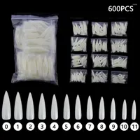 False Nails 600Pcs Full Cover Fingernails Manicure Extension Tool 12 Size Clear Natural Artificial Long Stiletto Nail Tips