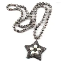 Pendant Necklaces MOODPC Fashion 8mm Natural Stone Long Knotted Handmade Crystal Paved Pearl Star Women Ethnic Necklace