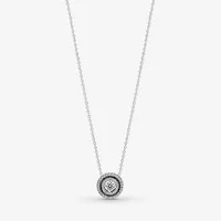 Sparkling Double Halo Collier Necklace for Pandora Real Sterling Silver Wedding Party Jewelry For Women Girlfriend Gift CZ Diamond Necklaces with Original Box