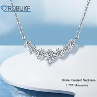 Chains 1.7ct Moissanite Smile Pendant Necklace 925 Sterling Silver 18K White Gold Plated Fine Jewelry For Women Chain ROBUKF