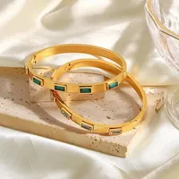 Bangle Gold Plating Vintage Bracelets&Bangles For Women Color Stainless Steel Charming Green Zircon Jewellery Gifts