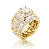 Baguette Cluster CZ Iced Out Diamond Ring High Quality White Gold Bling Fashion Hip Hop Jewelry For Mens Rings293R