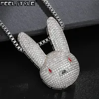 Hip Hop Iced Out CZ AAA Bling Bad Bunny Cubic Zirconia Necklaces & Pendants for Men Jewelry With Chain Y1220227B