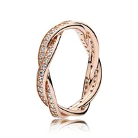 NEW Women Luxury Fashion 18K Rose Gold Ring Set Original Box for Pandora Real Silver CZ Diamond Wedding Ring242S