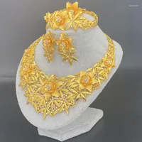 Necklace Earrings Set Dubai Gold Color Bracelet Ring For Women Nigerian Ethiopian Wedding Gifts African Collar