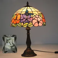 Glass Art Lamp Living Room Study Desk Lamp Vintage Bedroom Bedside Table Lamp Flowers Butterfly Warm Stained Glass Decorative Tabl225w