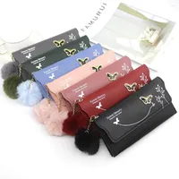 Wallets Fashionable Women Purses Long Pure Color Wool Ball Bow Clutch Bag Card Coin Standard Pu Polyester Wallet