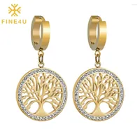 Hoop Earrings FINE4U Huggie Tree Of Life Stainless Steel Pendants Drop Dangle For Women Girls Jewelry Gifts
