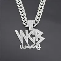 New Bling Iced Out Cubic Zircon Cuban Link Chain Letter WCB Pendant Necklace For Men Hip Hop Jewelry Gift Drop245K