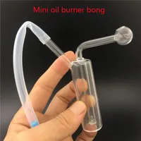 Wholesale glass dab rig bong mini Travel water oil burner pipe hookah with silicone hose