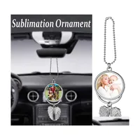 Party Favor Sublimation Big Wings Necklaces Pendants Blanks Car Pendant Angel Wing Rearview Mirror Decoration Hanging Charm Ornament Dhomt