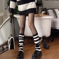 Women Socks Harajuku Striped Knit Long Leg Warmer Japanese Outdoor Knee High Elastic Warmers Slim Boot Sleeve Lolita Boots
