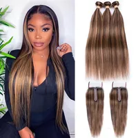 Highlight P4 27 Bundles With Closure Straight 3 Bundles With Closure Brazilian Hair Weave Bundles With 4 1 Lace Closure1939