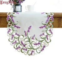Table Runner Home Decorative Beige Color Handmade Satin Cutwork Embroidered TV Stand Cabinet Cover Creative Lavender Lilac Oval Table Runner 230322