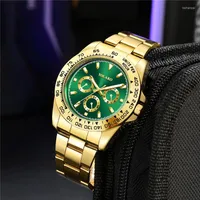 Wristwatches Relogio Masculino Men Quartz Watch Stainless Steel Sport Outdoor Mens Wristwatch Gold Green Fashion Man Montre Homme Saat