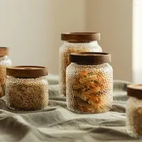 Storage Bottles Glass Can With Acacia Wood Lid Kitchen Sealed Jars For Grains Coffee Beans Tea Household Transparent Container