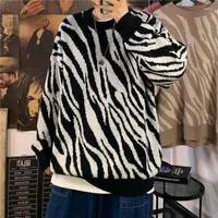 Men's Sweaters 2023 Spring Autumn Fashion Sweater Men Casual Men's Zebra Pattern Loose Knit Pullover Top H103