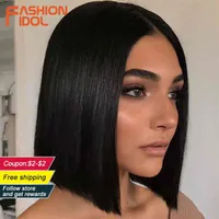 FASHION IDOL 10 Inch Bob Wigs Straight Hair Lace Wigs For Women Cosplay Wigs Heat Resistant Fake Hair Synthetic 2201212458