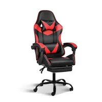 Simple Deluxe Backrest and Seat Height Adjustable Swivel Recliner Racing Office Computer Ergonomic Video Game Chair, 18.5D x 24W x 43H in, Red with Footrest