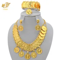 Wedding Jewelry Sets XUHUANG Ethiopian 24K Gold Plated Coins Necklace Bracelet Jewelry Set African Hawaiian Luxury Choker Pendant Set Wedding Gifts 230321