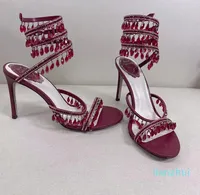2023 Heels sandals Rene Caovilla Cleo 95mm Designers Ankle Wraparound women high heeled sandal flower rhinestone with bag
