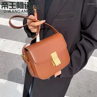 Evening Bags Autumn Fashion Retro Female Bag 2023 Simple Portable Clip Buckle Solid Color Single Shoulder Messenger Small Square
