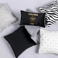 Pillow INS Black Gray Throw Cover Solid Embroidery Plush Velvet Sofa Home Decor Seat Car Office Chair Pillowcase
