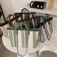 70% Off Striped Chain Handbag personalized fashion handbag autumn new simple color contrast Tote Bag