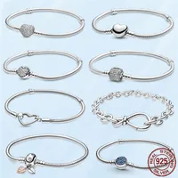 TOP Femme Bracelet 925 Sterling Silver Heart Snake Chain For Women Fit Pandora Charm Beads Jewelry Gift With Original Box2352