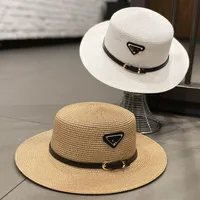 Web celebrity same style flat top straw hat for women spring and summer sunshade cap British fashion sunscreen show face small lea3537