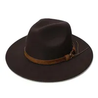 LUCKYLIANJI Retro Kid Child Vintage 100% Wool Wide Brim Cap Fedora Panama Jazz Bowler Hat Leather Band 54cm Adjusted Y200110325q