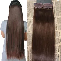 Whole Real Remy Human Hair #4 Dark Brown One Piece Clip in Hair Extensions with 5 clips Slik Straight Clip on Extension 70g313H