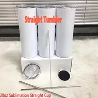 Whole 20oz DIY Sublimation Straight Skinny Tumbler With Metal Straw And Lid Steel Stainless Vacuum Insulated Water Mug Doubel 308R