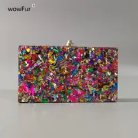 Evening Bags Big Colorful Glitter Acrylic Box Bag Wallet Ladies Luxury Women s Handbag Clutches Shoulder Shell Flap Wedding Purse 230322
