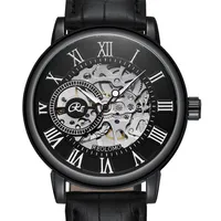 Fashion belt wristwatches men's skeleton design manual mechanical watch gold silver & black simple dial luminous hands water 177P