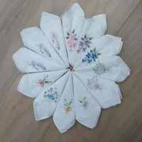 Home Textiles Set Of 12 Women Handkerchief White Cotton Cloth Fabric Wedding Hankies Scallop Edges Hanky Embroidered Floral 12X12 258u