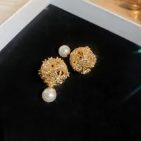 Stud Earrings Ajojewel Luxury CZ Double Sided Pearl For Women Gold-color Hollow Ball Ear Studs Jewelry Fashion Gift Item Bijoux Femme