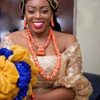 Collier Boucles d'oreilles Set Uroru Bijoux africain Nature Perles de corail d'origine Bijoux pour femmes Fashion 2 couches Mariage nigérian