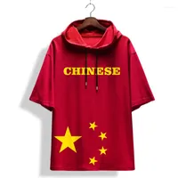 Men's T Shirts Chinese Five-pointed Star Print Fashion Red Short-sleeved Shrit Summer High-quality Cotton Luxury Hooded Shirt Men S-4XL