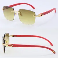 Wooden With Metal 18K Gold Red Wood Rimless Sunglasses 8300816 Style Sun Glasses Unisex Ornamental Light color lens Driving Fashio305Z