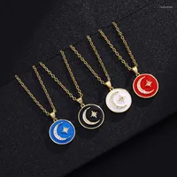 Pendant Necklaces Moon And Star Necklace Geometric Round Charms Blue Red Black White Circle Pendants Ckocker Chain Wedding Gift