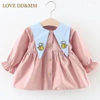 Girl Dresses LOVE DD&MM Baby Girls Cute Simple Solid Color Bee Pointed Collar Long-Sleeved Sweet Dress Clothes Costumes Outfits