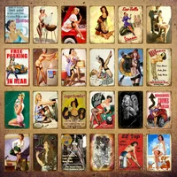 Vintage Retro Sexy Lady Pin Up Girl Painting Tin Signs Metal Poster Wall Sticker Bar Coffee House Club Home Decor YI-076318s