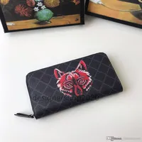 2019 brand long wallet leather wolf head men's clutch bag luxury designer card bag wallet brand zipper wallet 451273292U