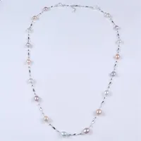 Chains White Pink Purple Mixed Color Design Freshwater Pearl Necklace Baroque