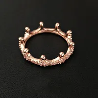 Whole-Fashion 18k Rose Gold Crown RING Set Original Box for 925 Silver CZ Diamond Women Wedding Rings212T