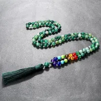 Pendant Necklaces 108 Mala Beaded Necklace For Women Men Reiki 7 Chakra 8mm Green Agates Natural Stone Charm Knotted Long Tassel Jewelry