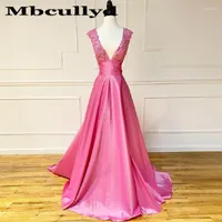 Party Dresses Mbcullyd Applique Lace Prom Long 2023 Deep V-neck Formal Evening Dress Elegant Vestidos De Fiesta Noche