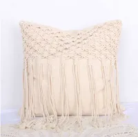 Pillow  Decorative Covers Cotton Linen Macrame Hand-woven Thread Geometry Bohemia Style Pillowcase Home Decor 45 45cm