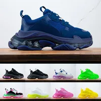 Triple S Men Blue Sneaker Women Platform Leather Casual Shoes Low Top Lace Up Sneakers With Clear Sole Size 5 5-11306d